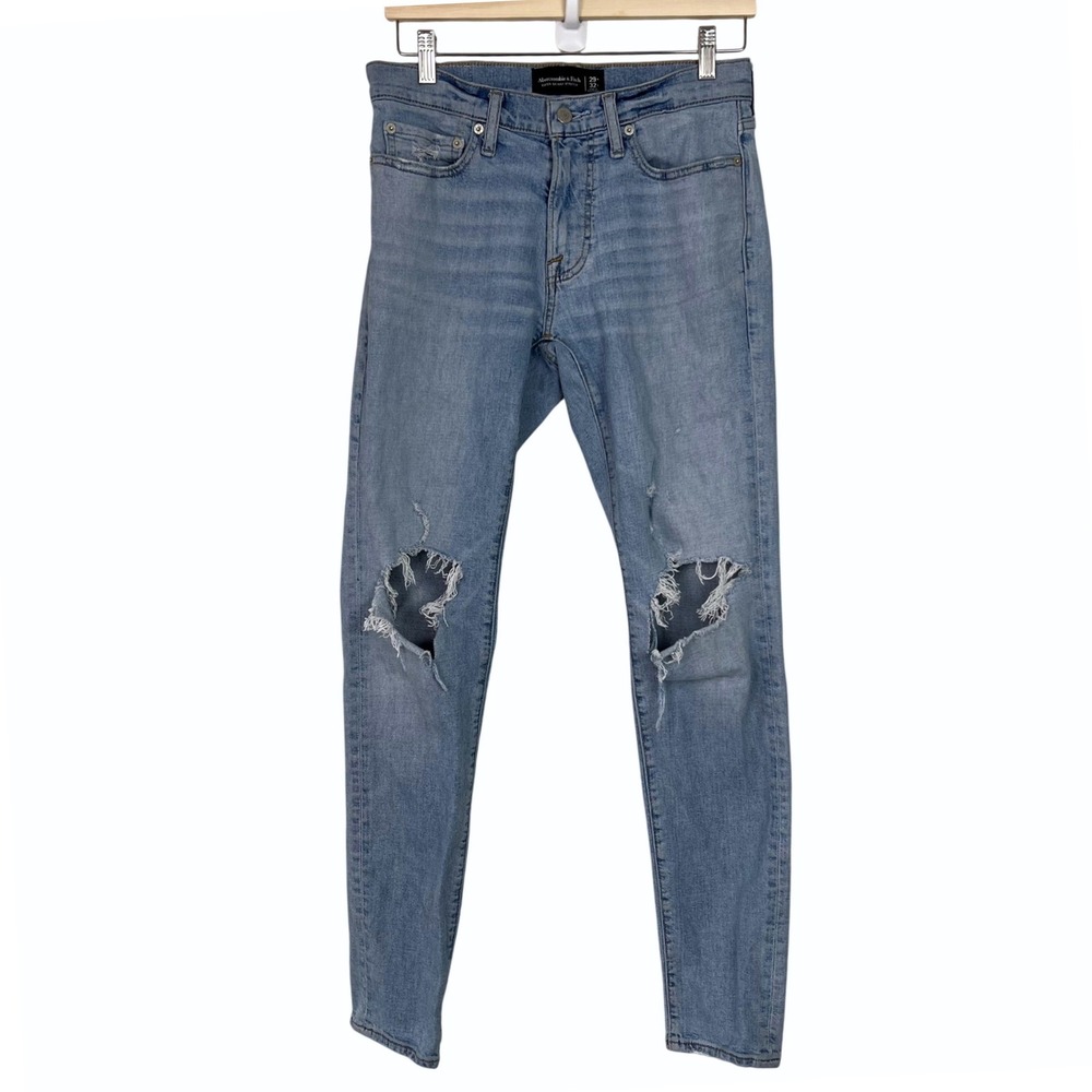 Abercrombie Fitch Mens Super Skinny Stretch Jeans Light Wash Ripped‎ Size 29x32